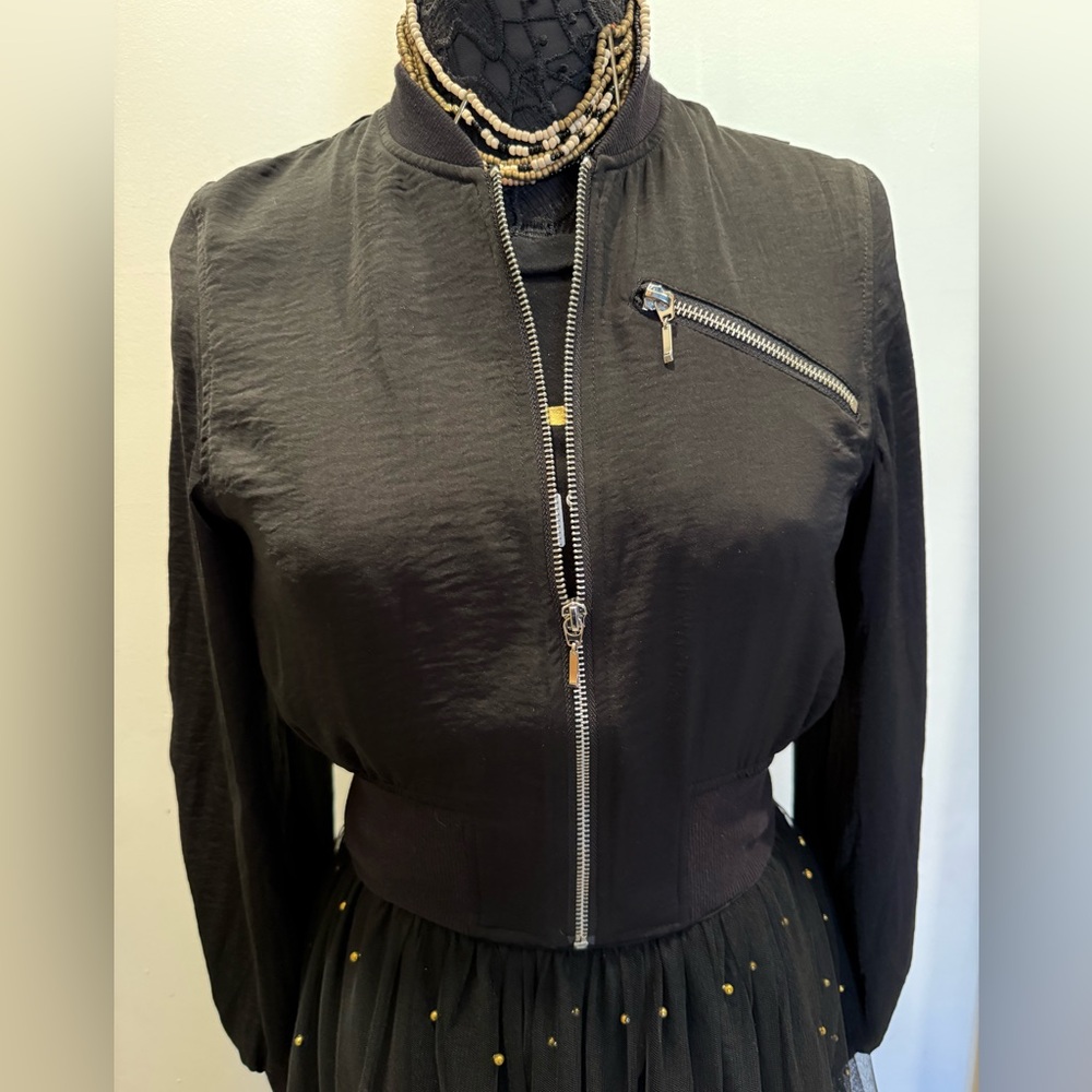 Silky crop bomber top